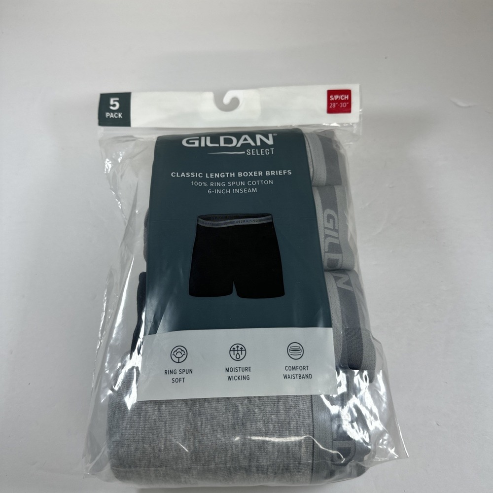 Gildan Select Classic Length Boxer Briefs Small 28"-30" 5 Pack New
